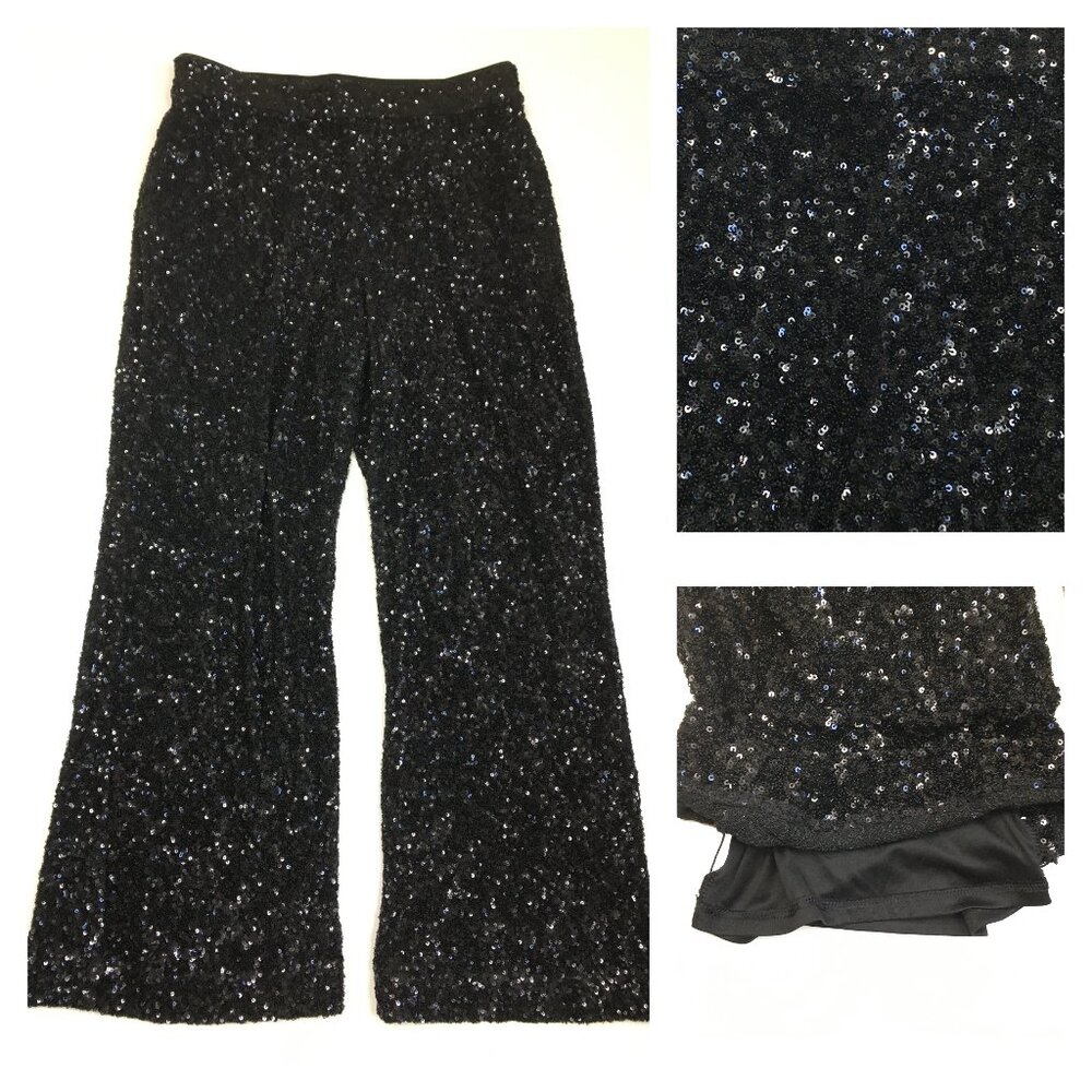 Express Black Sequin Wide-Leg Pants
